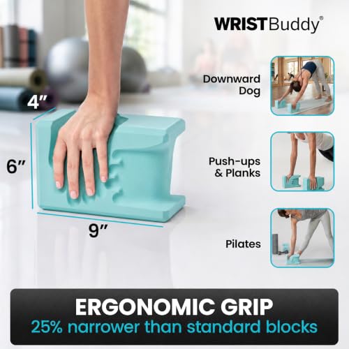 WRISTBuddy® Yoga Blocks 2 Pack, High Density Non-Slip, Hand-Shaped Design | 60% less wrist pressure —patented hand-shaped design eases wrist discomfort for yoga, Pilates, push-ups, planks & handstands. - color: Aqua