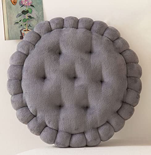 IXITON Biscuit Shaped Meditation Cushion seat Cushion Round Cookie Chair Pad Square Floor Pillow Cushion for Chair Living Room Balcony Office Sofa Yoga 16inch（40cm） (Round, Gray) - color: Gray, size: round