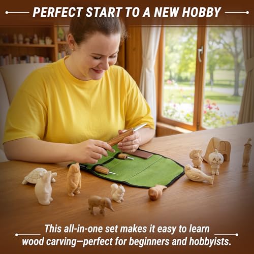 BeaverCraft Wood Carving Knife Kit S15 Whittling Kit for Beginners, Kids - Wood Carving Tools Set with Detail Chip Knife Sloyd Whittling Knives & Leather Strop, Polishing Compound and Tutorials