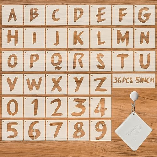 36Pcs Letter Stencils, Reusable Numbers & Alphabet Stencils, 5 inch,Cursive | Reusable, Numbers & Alphabet, For Painting on Wood, Wall, Fabric, Rock, Chalkboard, Signage, Spray Painting Compatible - size: 5 IN