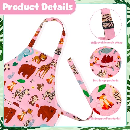 2 Pack Kids Apron, Cute Cooking Aprons, Waterproof Art Apron with Pockets, Toddler Painting Artist Apron Adjustable - color: Forest Animals, size: 45*62cm