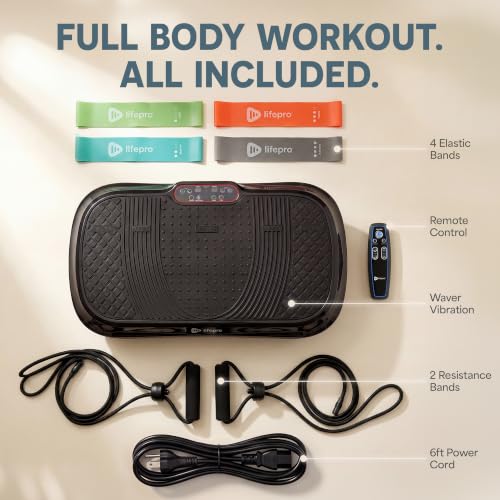 Lifepro Waver Vibration Plate Exercise Machine with 99 Speeds & 10 Presets | Resistance Bands, Non-Slip Surface, 330 lbs Capacity — Vibration Plate for Lymphatic Drainage, Body Toning, Full-Body Workout - color: Black