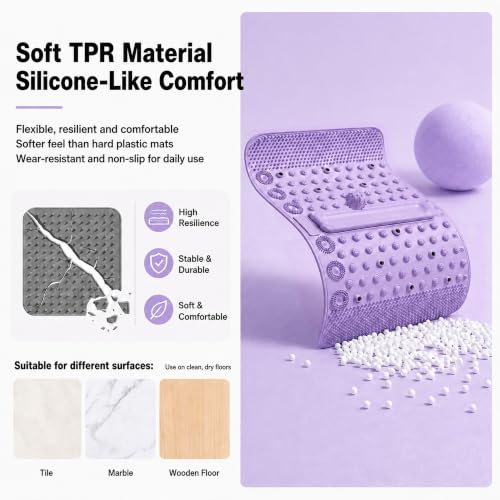 Soft TPR Extra Large Acupressure Foot Massage Mat With Removable Ball | 12 Magnets, Silicone-Like TPR, 24.4" x 15.7" Roll-Up Under Desk Foot Massager For Plantar Fasciitis And Foot Pain Relief - color: Purple