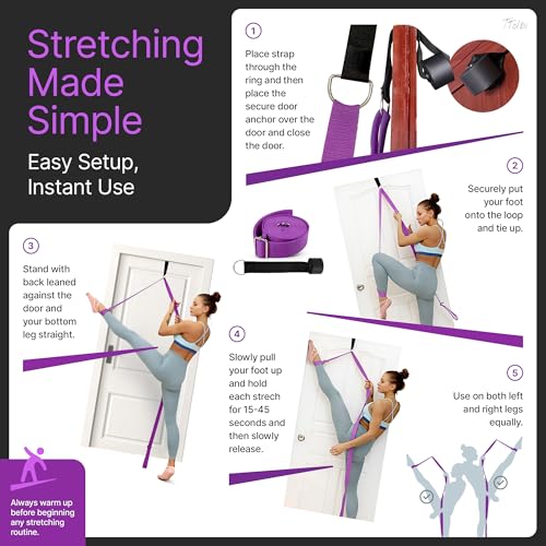 Leg Stretcher Strap with Door Anchor and Resistance Band, Splits Trainer | Home Flexibility Trainer for Splits, Ballet, Dance, Cheer, Yoga, Gymnastics, Pole and Taekwondo, Kids to Adults, All Levels - color: Royal Purple