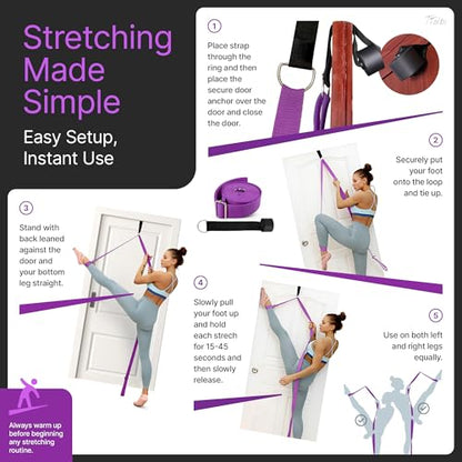Leg Stretcher Strap with Door Anchor and Resistance Band, Splits Trainer | Home Flexibility Trainer for Splits, Ballet, Dance, Cheer, Yoga, Gymnastics, Pole and Taekwondo, Kids to Adults, All Levels - color: Royal Purple