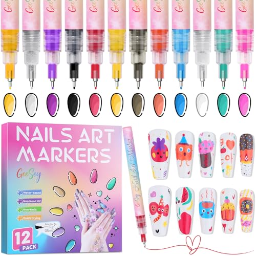 12 Color Nail Art Pens, 0.5mm Nail Polish Pens Set, Acrylic Paint Nail Markers for Nail Art, Quick-Drying Drawing Point Liner Pen for DIY Nails Art Design Manicure Salon Tools - color: 0.5mm