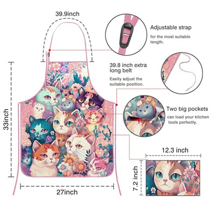 Apron with 2 Pockets,Kitchen Chef Artist Aprons for Cooking Gardening Baking Painting, Waterproof Apron 33" x 27" - color: Cat