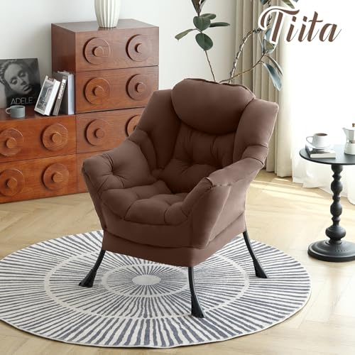 Tiita Lazy Chair for Adults, Comfy Reading Accent Chair, Brown Single - color: Peach Skin Brown-single