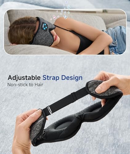 Voerou Sleep Headphones Sleep Mask Bluetooth 5.4 Earphones, Sleeping Headphones Eye Masks for Men Women, 100% Black Out Eye Covers for Sleeping, Relaxation Christmas Tech Gifts for Teen Boys Mom Dad - color: Light Grey