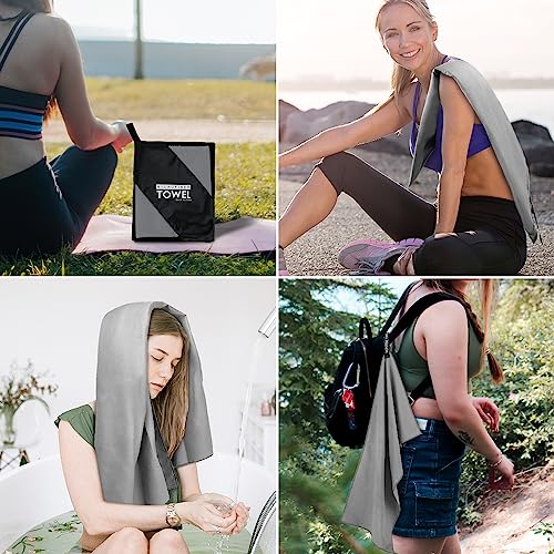 Microfiber Travel Towel, Quick Dry Camping & Gym Towel. Compact - color: Gray, size: L:24"×48"