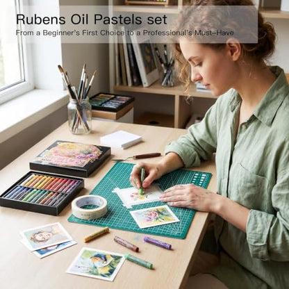 rubens 81 PCS Soft Oil Pastels Kit for Beginner Drawing | 48 Colors Soft Oil Pastels in Box with Palette Knife, Base Board, Tape, 30 Sheets Oil Pastel Paper - color: 48 Colors Set