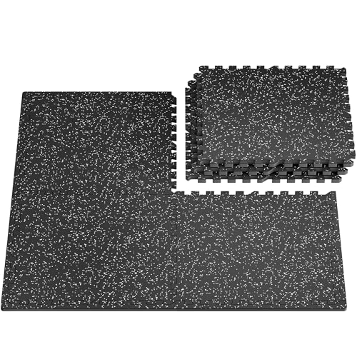 PRAISUN 0.56" Rubber Top Gym Flooring, Heavy Duty Gym Mats for Home Gym - size: 6 Tiles (24 Sq Ft)