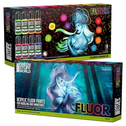Green Stuff World for Models and Miniatures Set of 8 Fluor Paints 9353