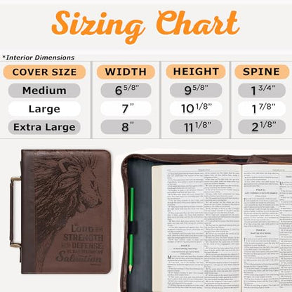 Christian Art Gifts Men's Classic Bible Cover The Lord is My Strength Lion Exodus 15:2, Brown Faux Leather, Large - size: Large