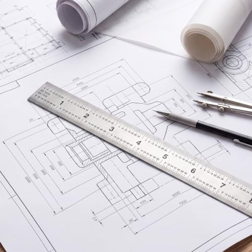 EBOOT 2 Pcs Stainless Steel Ruler Machinist Engineer Ruler with Markings 1/8, 1/16, 1/32, 1/64 Inch for Engineering, School, Office, Architect, and Drawing (14 Inch) - size: 14 Inch