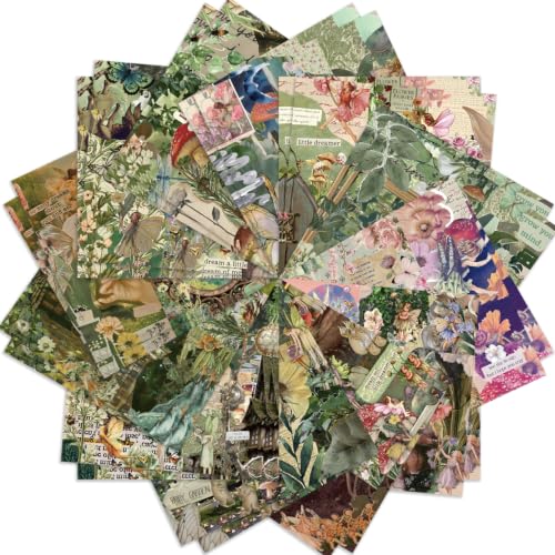 6x6" Scrapbooking Paper Pad Single Sided Decorative Colored Papers | 160GSM 12 Patterned 24 Sheets Cardstock,Art Paper for Craft Paper Present Wrapping DIY Junk Journal Supplies.Flowers Elves - color: 160GSM-Flowers Elves