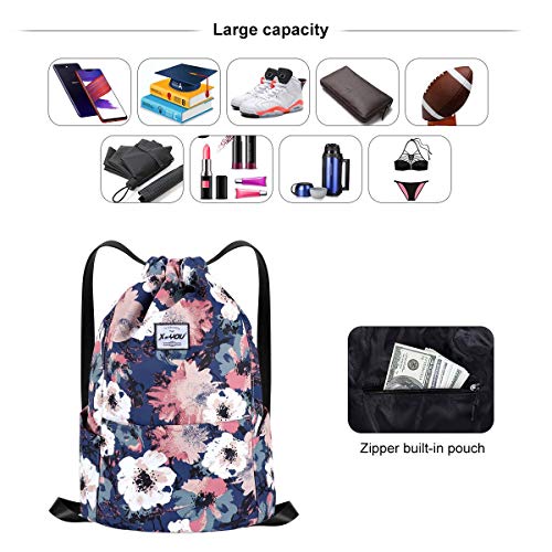 XEYOU Drawstring Backpack Bag Sport Gym Sackpack Beach Cinch Bag | Lightweight Swimming Bag, Water-Resistant Fabric, Travel Daypack for Women and Men - color: Flower Pattern