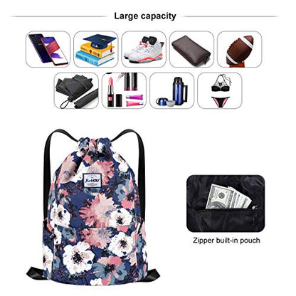 XEYOU Drawstring Backpack Bag Sport Gym Sackpack Beach Cinch Bag | Lightweight Swimming Bag, Water-Resistant Fabric, Travel Daypack for Women and Men - color: Flower Pattern