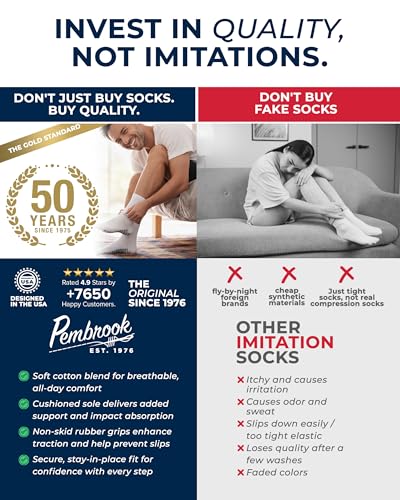 Pembrook Non Slip Crew Grip Socks Men & Women - 4 Pairs | Non Slip Socks for Elderly, Hospital, Pilates, Yoga, Barre, Home - color: Black - 4 Pairs, size: X-Large