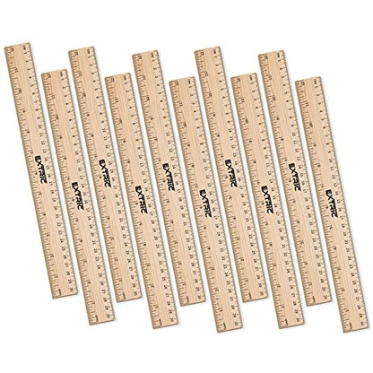 Rulers 12 Inch Bulk for Classroom 10 PK Wooden Ruler for Kids | Use for School, Office, Home, Features Imperial & Metric Measurements