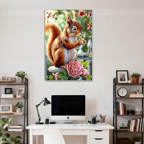 DOMROM Framed Paint by Numbers Kit for Adults, Squirrel DIY Paint by Number Kits on Canvas, Easy Animal Painting by Numbers for Home Wall Decor Gift 8x12 Inch - color: PK039
