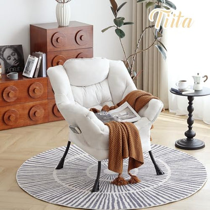 Tiita Lazy Chair for Adults, Comfy Reading Accent Chair, Beige Single | Padded Seat, High Backrest, Armrests and Side Pocket for Lounging in Living Rooms, Bedrooms, Dorms and Small Spaces - color: Peach Skin Beige-single