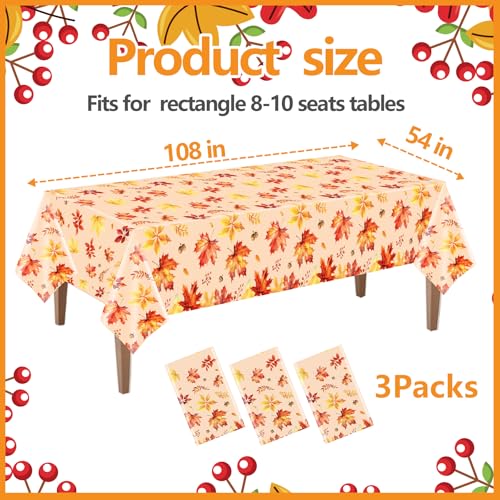 3Pcs Fall Tablecloths Plastic,Disposable Autumn Maple Leaves Tablecloth Thanksgiving Table Cover, Harvest Party Supplies,Fall Party Decorations for Home,Picnic, 54" × 108" - color: Thanksgiving