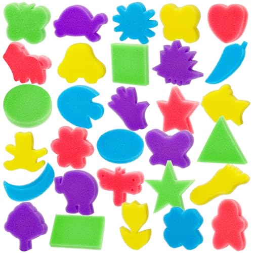 30Pcs Sponge Painting Shapes, Painting Craft Sponge | with Different Shape Colorful Paint Sponges for Kids Early Learning Finger Paint Brushes Foam Art Drawing Tools - style: 3F-PatternBrush30PCS