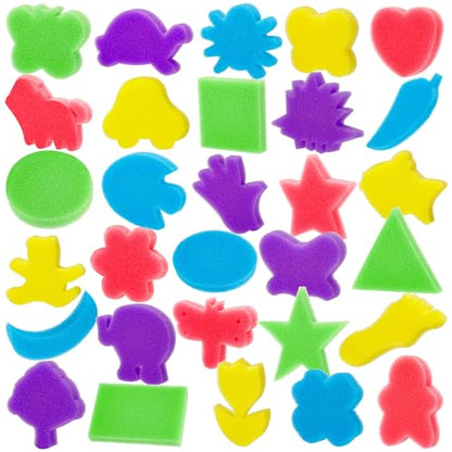 30Pcs Sponge Painting Shapes, Painting Craft Sponge | with Different Shape Colorful Paint Sponges for Kids Early Learning Finger Paint Brushes Foam Art Drawing Tools - style: 3F-PatternBrush30PCS