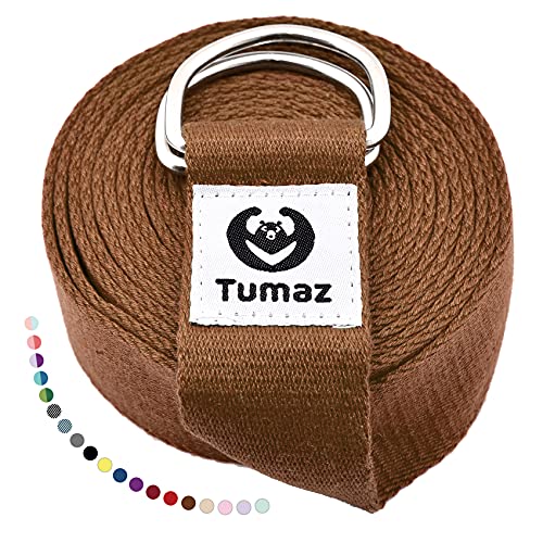 Tumaz Yoga Strap for Stretching with Adjustable D-Ring, 6/8/10 ft | Adjustable D-Ring | Soft Cotton Blend | 15+ Colors | Non-Elastic Yoga Belt for Pilates Stretching & Physical Therapy - color: 20. Brown, size: 6 Feet