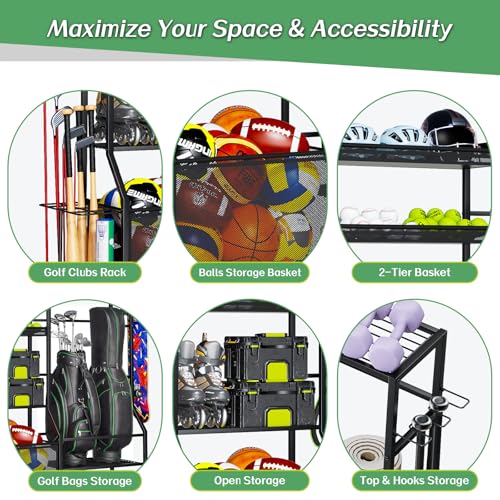 Garage Sports Equipment Organizer, Golf Bag Storage Rack