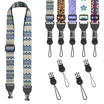 FIEIL Grey and Blue Geometric Shoulder Strap, Adjustable Camera Strap with 2 Sets of Quick-Release Buckles, Comfortable Neck Strap for iPad, Tablet, Camera, Laptop, Binocular, Luggage Bag - color: Grey and Blue Geometric