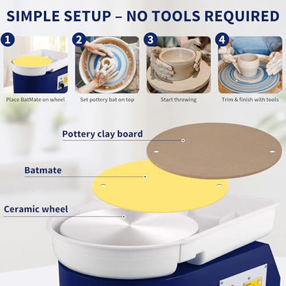 KMSUPERB Pottery Tools Kit with BatMate, 27PCS Clay Sculpting Tools Set, 12" Anti-Slip Pottery Wheel Bat Mat for Ceramics, Polymer Clay, Shaping, Trimming & Carving