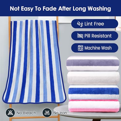 JML Bath Towels Set, 2 Pack, 30" x 60", Cabana Stripe Blue - color: Cabana Stripe Blue, size: 2 Pack (30 in x 60 in)