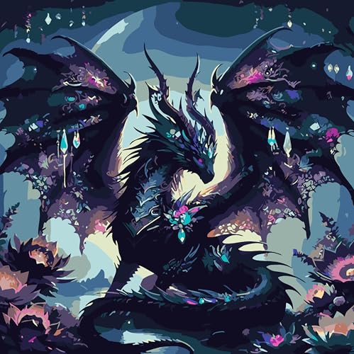 Ekuxom Dragon Paint by Numbers Kit for Adults Beginner 16x16 Inch | Adults' Paint-by-Number Kits Easy Paint by Number Oil Painting Kit Acrylic On Canvas For Gifts Wall Decor - color: Dragon-1