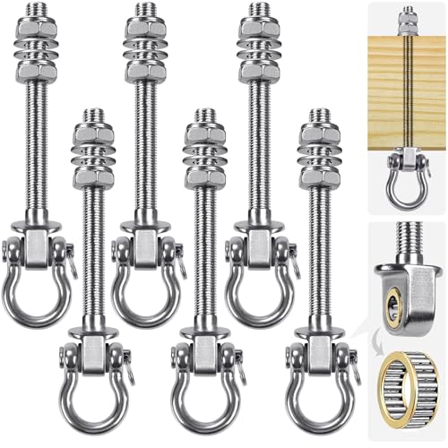 SELEWARE Heavy Duty Swing Hanger with Bearings, 6 Pack Porch Swing Hardware | 304 Stainless Steel, M10 x 6 4/5 Inch Bolts, Supports Up to 1500LB, Designed for Wood Beams, Steel Frames and Yoga Hammocks - color: U (6 4/5 inch, 6 Pack)