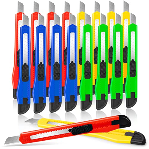 DIYSELF 16 Pack Utility Knife Retractable Box Cutters, 9mm Snap-Off Blades | Razor Knife for Cardboard, Cartons, Packages, Paper, Small Box Knife for Home Office, Disposable Box Cutters Bulk for Work - style: 16 Pack