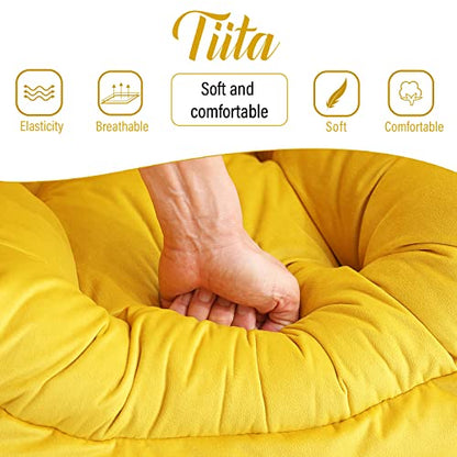Tiita Lazy Chair with Ottoman, Comfy Reading Accent Chair, Velvet Yellow - color: Yellow