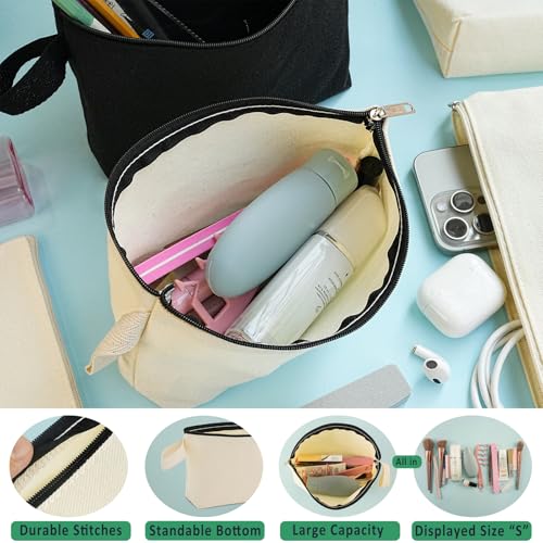 Canvas Zipper Pouch Bulk, Blank DIY Craft Case Blank Makeup Bag, Canvas Pencil Pouch Cosmetic Bag Multi-Purpose Travel Toiletry Zipper Bags (Beige, S, 9x4.7x1.5'') - color: Beige Beige, size: S, 9x4.7x1.5''