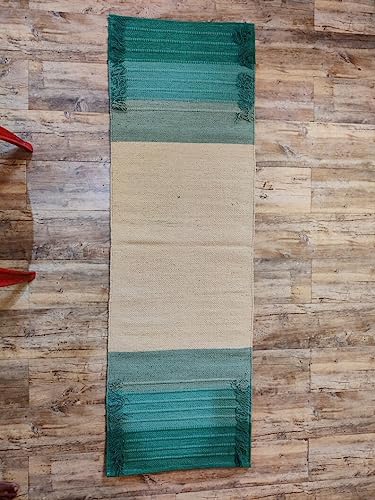Jaipur art & Rugs Cotton Yoga Mat - Eco-Friendly Hand-Woven Rug - Non Slip & Thick (24”x72”x5mm) for Everyday Fitness at Home - Comfortable Extra-Long - color: Green-White