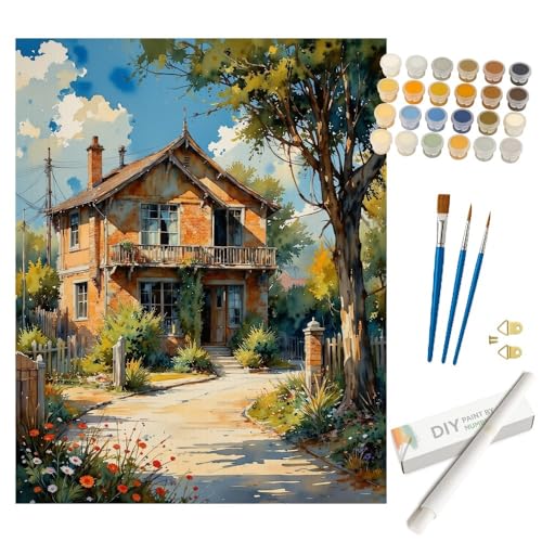 Landscape Paint by Numbers Kit for Adults - DIY Rustic House with Garden Painting on Rolled Canvas 16x20 Inches, Acrylic Paint Set, Suitable for Beginners, Country Art for Home Decoration or Gifts - color: TCXY05317, size: 16X20IN Rolled