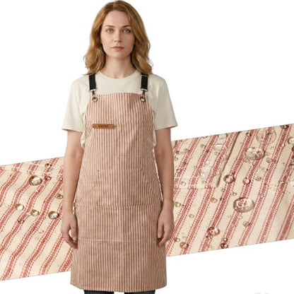 Professional Unisex Chef Apron – Cross-Back, Large Pockets, Water-Resistant Cotton Canvas - color: Red Strap