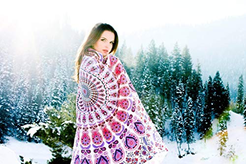 Popular Handicrafts Tapestry Wall Hanging Hippie Mandala Bohemian Hippy Psychedelic Design Indian Peacock Meditation Gypsy Tapestries Bedspread 30 x 40 Inches (76 x 101 cms), Blue - color: White - Pink, size: 40"L x 30"W