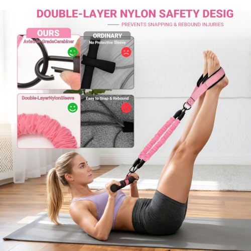 Pedal Resistance Bands with Handles, 90Lbs Adjustable Exercise Band Set - color: Pink