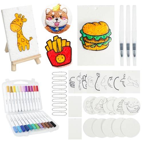 Nardo Visgo 60 Pcs Magic Foam Texture Painting Kit, Including 22 Pcs 3D Foam Paper, 24 Colors Acrylic Paint Markers, Magic Puffy Paint, DIY Bubble Drawing Art Supplies Kit