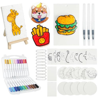 Nardo Visgo 60 Pcs Magic Foam Texture Painting Kit, Including 22 Pcs 3D Foam Paper, 24 Colors Acrylic Paint Markers, Magic Puffy Paint, DIY Bubble Drawing Art Supplies Kit