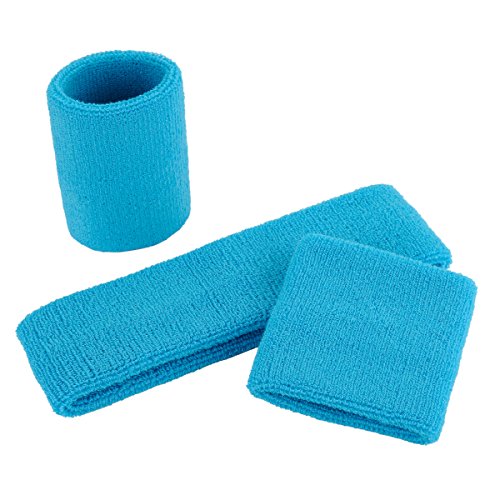 ONUPGO Sweatband Set Sports Headband Wristband Set Sweatbands Terry Cloth Wristband Wrist Sweatband Headbands Moisture Wicking Sweat Absorbing Head Band - color: Neon Blue