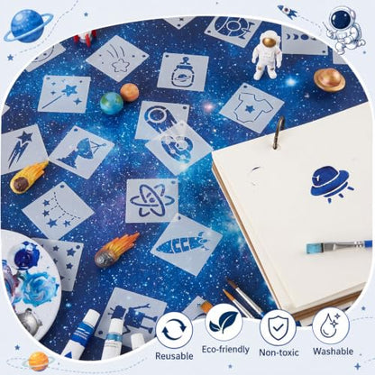Fainne 100 Pcs 1.5 Inch Space Theme Small Stencils for Crafts | Reusable Painting Stencils for Wood Wall Card Making Scrapbooking Journaling, Portable Craft Templates - style: Space