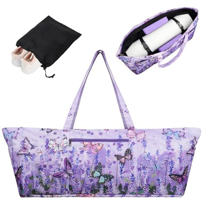 Yoga Mat Bag Yoga Mat Carrier with Shoes Compartment & Wet Pocket Pilates Bag with Zipper Pockets & Yoga Mat Holder Strap Yoga Bags and Carriers Fits All Your Stuff - color: Butterfly