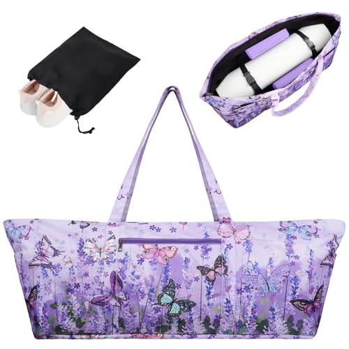 Yoga Mat Bag Yoga Mat Carrier with Shoes Compartment & Wet Pocket Pilates Bag with Zipper Pockets & Yoga Mat Holder Strap Yoga Bags and Carriers Fits All Your Stuff - color: Butterfly